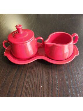 Fiesta Tableware Scarlet Red Creamer & Sugar Bowl and Tray 4 Piece Set